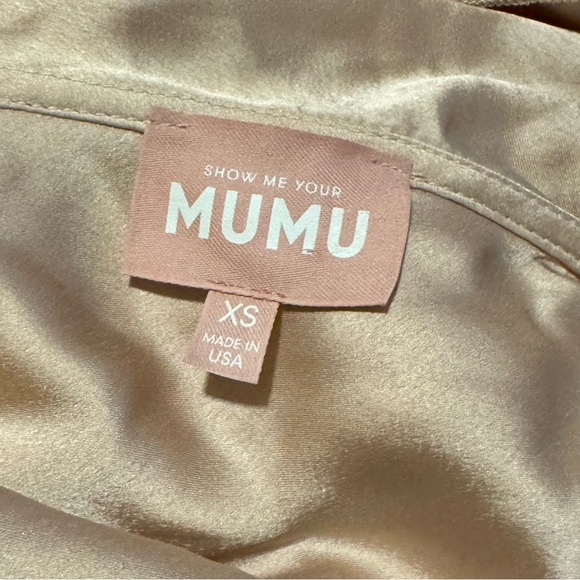 Show Me Your Mumu Samantha Ruffle Wrap Dress | XSmall | Champagne Luxe Satin - Picture 6 of 8